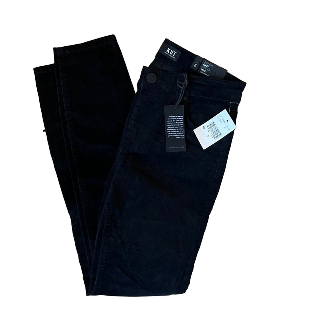 NWT Women's KUT from the Kloth Black Corduroy Pants SZ 0 - Picture 1 of 5